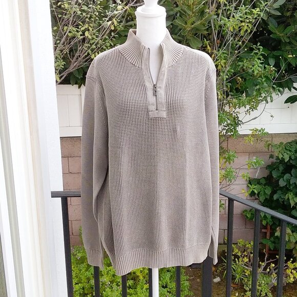 Tommy Bahama Men's Sweater Size L Cotton Gray Long Sleeve Pullover Short Zipper - Picture 1 of 8